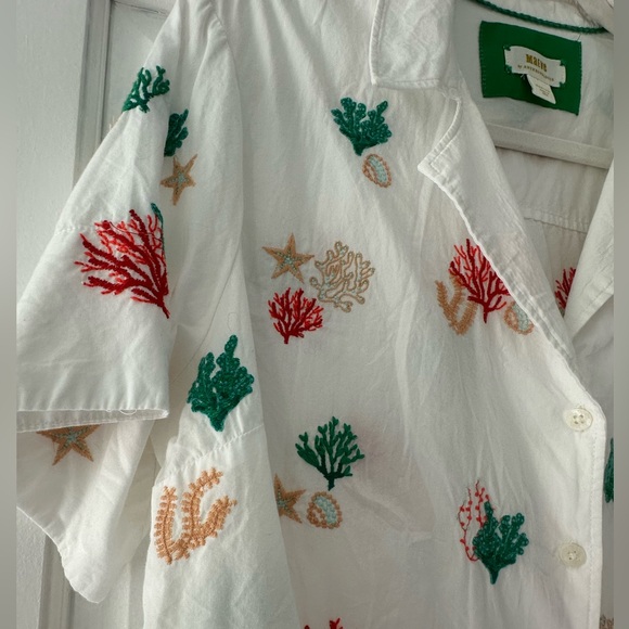 Maeve Anthropologie Short Sleeve Coral & Shell Cotton Button Front Top - Picture 4 of 16